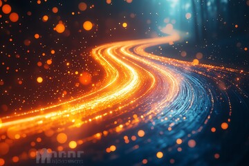 Aufkleber - A glowing, winding road illuminated by vibrant particles and light effects.