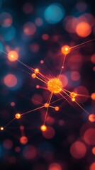 Aufkleber - Abstract representation of interconnected nodes and particles in a vibrant, cosmic setting.