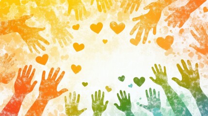 Wall Mural - national volunteer week abstract background. featuring warm oranges, yellows, and greens. highlighti