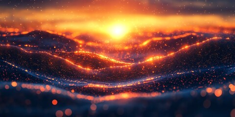 Aufkleber - A vibrant sunset over rolling waves, creating a serene and enchanting atmosphere.