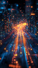 Aufkleber - A digital landscape with vibrant particles representing data flow and technology.