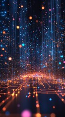 Leinwandbilder - A digital landscape with glowing particles and circuit patterns, symbolizing technology and data.