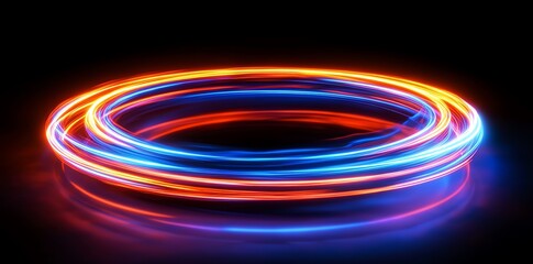 Poster - A dynamic swirl of blue and orange light trails against a dark background.