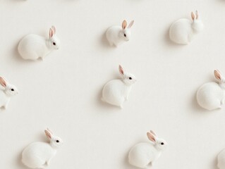 Poster - Seamless Pattern of Sketched Rabbits on Neutral Background Minimalist Easter Design