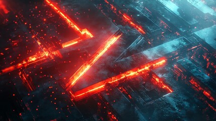 Poster - Abstract digital landscape with glowing red lines and a futuristic aesthetic.