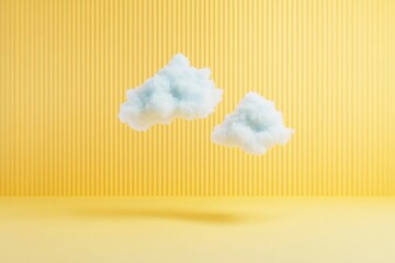 Poster - Surreal Clouds Floating in Minimalistic Yellow Space