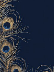 Poster - elegant line art of peacock feathers on a dark background with plenty of copy space for creative moc
