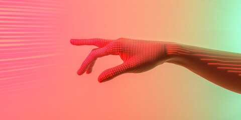 Leinwandbilder - Futuristic Human-Robotic Interaction with Digital Patterns Against Gradient Background
