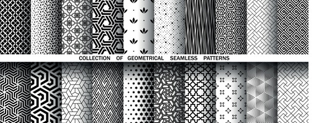 Aufkleber - Geometric set of seamless black and white patterns. Simple vector graphics.