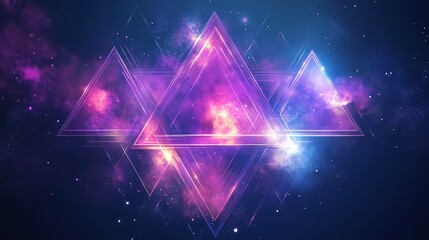 Poster - Abstract cosmic design featuring illuminated triangles against a starry background.
