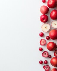 Canvas Print - Minimalist Fruit Layout Pink and Red Fruits on White Background