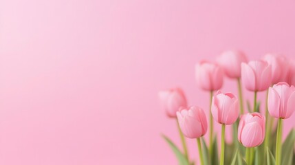 Poster - Pastel Pink Tulips on Soft Background - Minimalistic Floral Banner