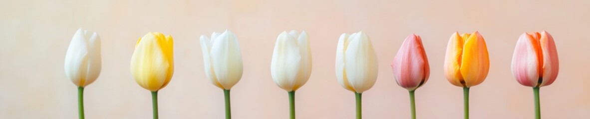 Poster - Vibrant Spring Tulips Aligned in a Serene Row