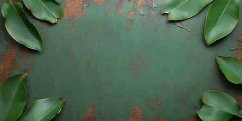 Aufkleber - Rustic Green Foliage Frame on Vintage Textured Background