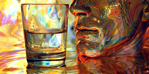 Poster - Glass of Liquid and Iridescent Face