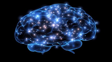 Poster - A glowing, digital representation of a brain with interconnected nodes and lights.