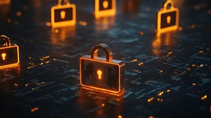 Poster - High Contrast 3D Security Locks on Clean Background