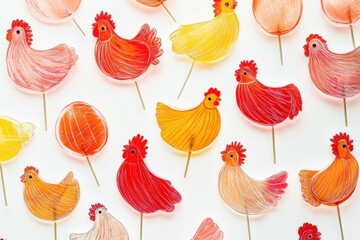 Leinwandbilder - Vibrant rooster shaped lollipops in assorted colors with space for text. Generative AI