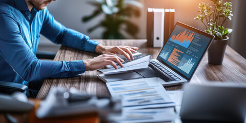 Poster - Efficient small business owner analyzing sales data on laptop