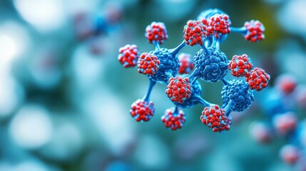 Poster - a vibrant close-up of a molecular structure, featuring blue and red elements against a soft-focus ba
