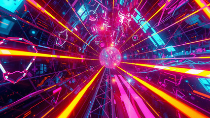Poster - Abstract glowing lights and dynamic patterns in space with bright colors and energy, creating a vibrant motion effect
