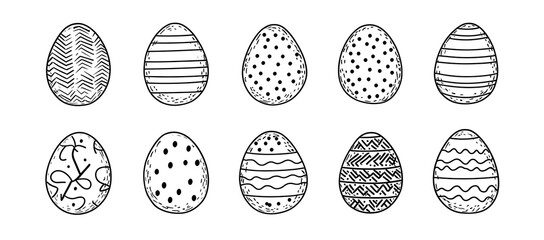 Canvas Print - A set of simple line art Easter eggs with different patterns, easter background