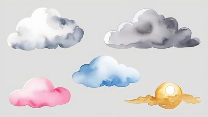 watercolor clouds pastel pink blue gray white sunset