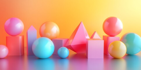 Poster - A vibrant arrangement of colorful geometric shapes on a reflective surface.