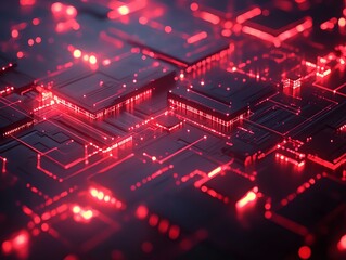 Leinwandbilder - Abstract digital circuit board with glowing red lights.