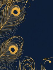 Poster - Elegant line art of peacock feathers with rich blue background and ample copy space for design projects. Generative AI