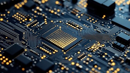 Poster - Abstract Digital Circuit Board with Illuminated Chips