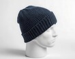 © Brother Stocks - A dark blue ribbed knit beanie on a mannequin head