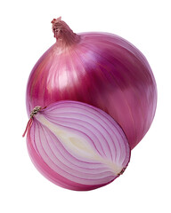 Whole and sliced red onion isolated on transparent background