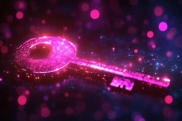 Leinwandbilder - A glowing digital key surrounded by vibrant particles, symbolizing security and access.