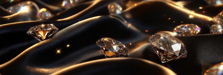 Aufkleber - Sparkling diamonds on luxurious black fabric with ample copy space for creative design. Generative AI
