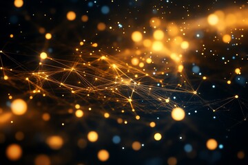 Fototapete - Abstract visualization of interconnected nodes and glowing particles representing data or networks.