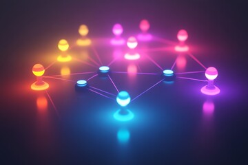 Poster - A vibrant network of interconnected spheres symbolizing data or social connections.