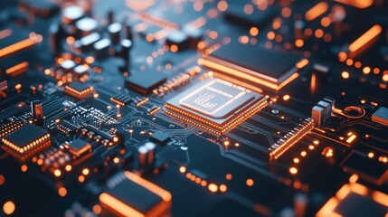 Aufkleber - Detailed Animated Microchip Graphics in Tech Workshop