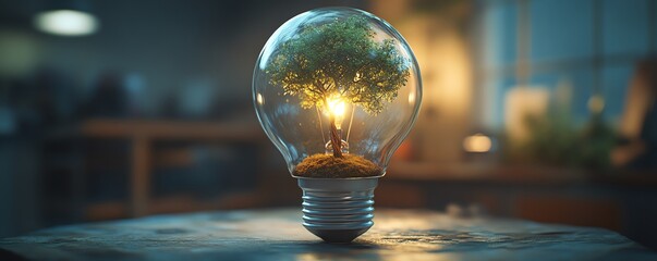 Wall Mural - Lightbulb with a thriving tree inside, representing the fusion of renewable energy and nature, celebrating World Environment Day and environmental sustainability