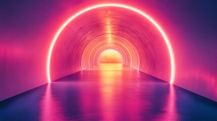 Poster - A vibrant neon tunnel reflecting light, creating a surreal, futuristic atmosphere.