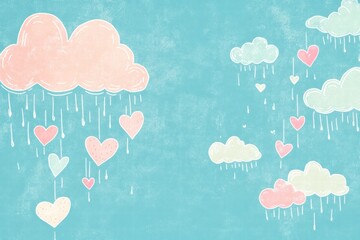 Poster - Whimsical Valentines Day design featuring hand drawn hearts and clouds with copy space for personalization. Generative AI