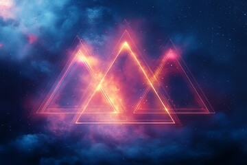 Poster - Abstract digital art featuring glowing triangles against a cosmic background.
