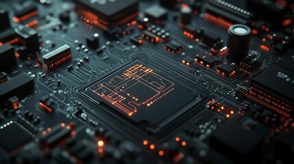 Poster - Futuristic Circuit Board with Neural Network Visuals