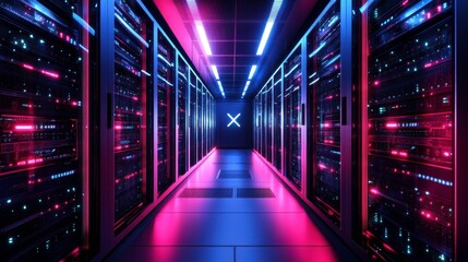 Poster - Futuristic AI Server Room with Neon Lights