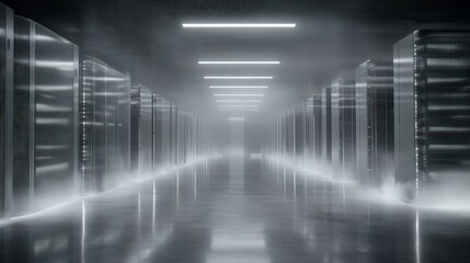 Poster - Futuristic Data Center with Cooling Racks in Soft Focus