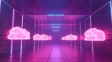 Poster - Futuristic Digital Cloud Room with Animated Effects