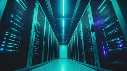 Poster - Futuristic Tech Room with LED Server Indicators