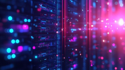 Poster - Futuristic Servers with Crypto Elements and Digital Glow