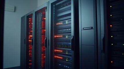 Poster - High-Tech Data Center with Glowing Network Connections