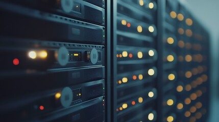 Aufkleber - Industrial Server Racks with LED Animations in Soft Focus
